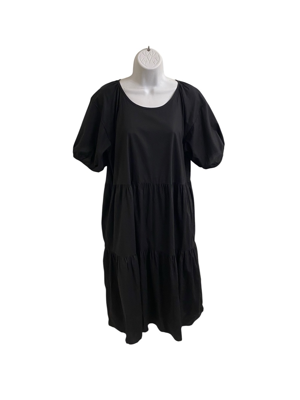 EVERLANE Black Puff-Sleeve Tiered Midi Dress Size 6 Crisp Airy Cotton Breezy - Picture 8 of 12